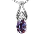 1.03 cts Lab Created Alexandrite and Genuine Diamond Pendant - 14kt White or Yellow Gold