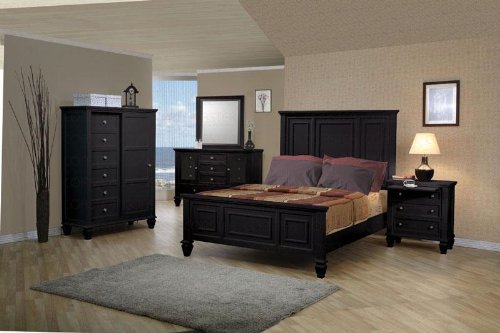 Sandy Beach Eastern King Size Bedroom Collection 4 Piece Group in Black Finish