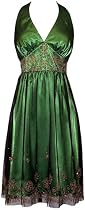 Beaded Mesh Satin Holiday Gown Party Cocktail Prom Halter Dress