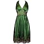 Beaded Mesh Satin Cocktail Halter Dress