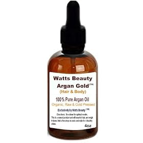 Watts Beauty ArganGoldTM 100% Certified Organic Cold Pressed Argan Nut Oil for Hair & Body - Morocco