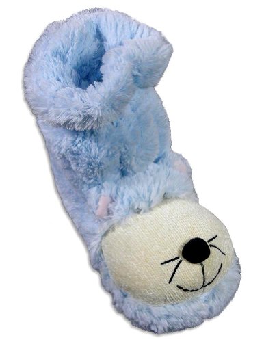 Fun For Feet Slippers - Ladies Mouse Slipper Sock, Light Blue, Ivory