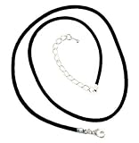 Necklace Cord For Pendants - D42 - Black Velvet Flock - 16 + 2 Extension Chain ~ Silver Plated Ends