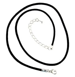 Necklace Cord For Pendants - D42 - Black Velvet Flock - 16" + 2" Extension Chain ~ Silver Plated Ends