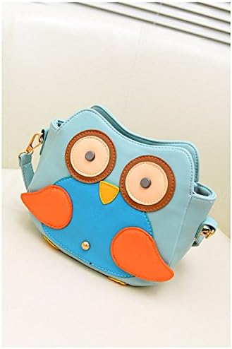 Labara New Fashion Women Leather Handbag Cartoon Bag Girl Lovely Owl Fox Shoulder Bagshit Color Mini Handbag Shoulder Diagonal Package Owl Bag (pale blue)