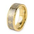 Gold Plated Polished Tungsten Carbide Band with Laser Cross Design (8.0mm) - Sizes 6-13