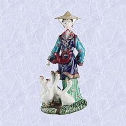 chinese maiden statue feeding geese porcelain sculpture