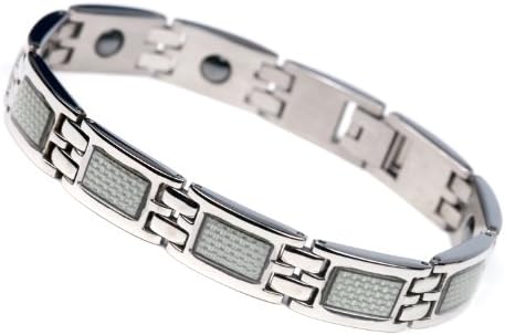 INTOP Jewelry Men/Women Titanium Stainless Steel Carbon Fiber Accents Wristband Bracelet in a Gift Box (Men's(One-piece))