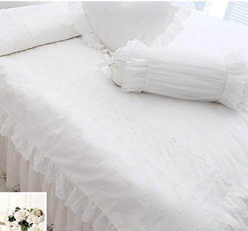 Todaybuy Home Textile,snow White Bedding Set,korean White Lace Ruffled Duvet Cover Bedding Set,girls Fairy Bedding Sets (Queen)