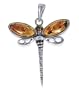 .925 Sterling Silver 50mm x 38mm Marquise Alluring Amber Dragonfly Charm Pendant