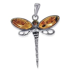 Buy Alluring Amber Dragonfly 50 MM X 38 MM Charm Sterling Silver Pendant by Gem Avenue
