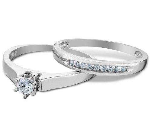 Diamond Engagement Ring & Wedding Band Set 1/4 Carat (ctw) in 10K White Gold