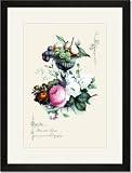 Black Framed/Matted Print 17x23, Fruit with Roses