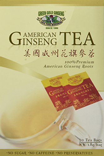 American Ginseng Tea, BEST American Ginseng Tea, 20 Tea Bags, Pure American Ginseng Roots grown in Wisconsin by Green Gold Ginseng
