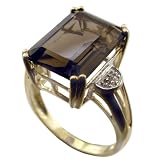 9 Carat Yellow Gold Ladies Large Rectangular Smoky Quartz And Diamond Ring Set With 1pt Of Diamonds size K