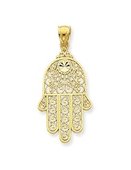 14k Yellow Gold Filigree Chamseh Hamsa Pendant