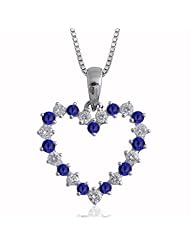 14K White Gold Heart Diamond and Sapphire Pendant Necklace(GH, I1-I2, 0.60 ct)- Also Available in White Diamond Version- ASIN B000UJI6FM