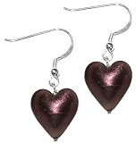 Valentina Dark Amethyst Murano Glass Heart Drop Earrings