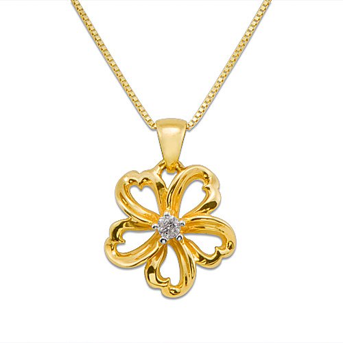 Plumeria Necklace with Diamond in 14K Yellow Gold - 14mm