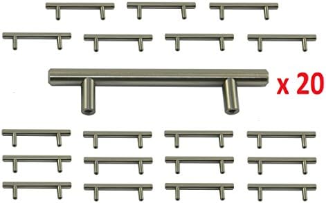 SOLID Stainless Steel Cabinet T Style Bar Pulls 6 Inch (150mm) 1/2 Inch Diameter (12mm) Set of 20 Handles with Two Screw Sizes and a 3/16" Drill Bit