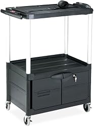 Rubbermaid 9T32 Black Three Shelf Media Master AV Cart with Cabinet