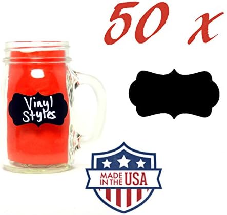 50 Chalkboard Labels by Vinyl Styles - 2.5"W x 1.5"H Fancy Chic Rectangle Zeta - Reusable Chalkboard Blackboard Labels - Wedding Mason Jar Sticker - Kitchen Organization Pantry Decal Tag Lot