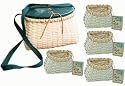 Finely-Woven Fishing Basket Set with Wooden Lid & Leather Accents
