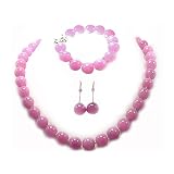 12mm Round Pink Jade Necklace Earrings and Bracelet Set