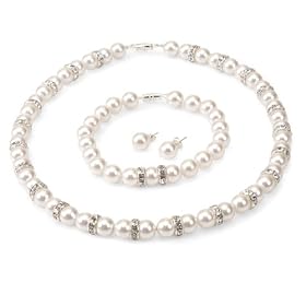 Genuine Swarovski Crystal Pearl Royal Necklace Bracelet Earring Set with All... by Nvie Designs