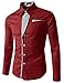 N320 TheLees Mens Casual Long Sleeve Stripe Patched Fitted Dress Shirts