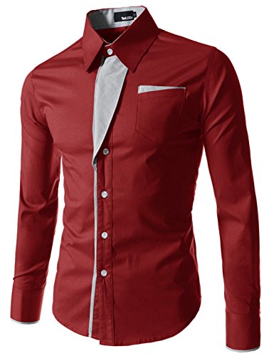 N320 TheLees Mens Casual Long Sleeve Stripe Patched Fitted Dress Shirts