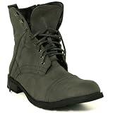 New Grey Army Military Combat Worker Flat Lace Boots Sz 3-8