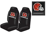3-Piece Cincinnati Bengals Automotive Interior Gift Set - A Set of 2 NFL Licensed Universal-Fit Front Bucket Seat Covers and One Official NFL Licensed Team Helmet Logo Air Freshener Pine Forest Scent