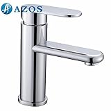AZOS 浴室設備 洗面器の蛇口 黄銅製 銀色 単穴 台付 冷熱混合水栓 MPXL008C-1