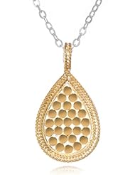 Anna Beck Designs "Gili" Wire-Rimmed Reversible Teardrop 18k Gold-Plated Necklace, 18"