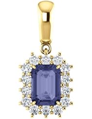 14K Yellow Gold 7.00x5.00mm Emerald Cut Iolite and Diamond Pendant -- LIFETIME WARRANTY