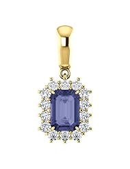 10K Yellow Gold 7.00x5.00mm Emerald Cut Iolite and Diamond Pendant -- LIFETIME WARRANTY
