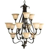 Progress Lighting P4419-77 12-Light Three-Tier Torino Chandelier, Forged Bronze