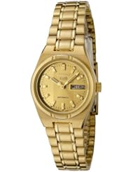 Seiko Womens SYM600K Seiko 5 Automatic Gold Dial Gold-Tone Stainless Steel Watch