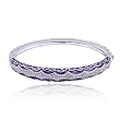 Platinum Plated Sterling Silver Genuine Diamond Accent and Black Epoxy Bangle Bracelet, 7.25