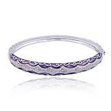 Platinum Plated Sterling Silver Genuine Diamond Accent and Black Epoxy Bangle Bracelet, 7.25