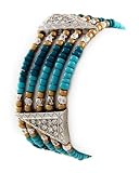 Silvertone Imitation Turquoise Beaded Stretch Bangle Bracelet Fashion Jewelry