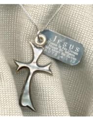 Christian Womens 0.925 Sterling Silver Abstinence Black Pearl Cross Chastity Necklace for Girls - Girls Purity Necklace
