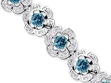 Melody of Gemstones 8.75 carats total weight Round Cut London Blue Topaz White CZ Flower Link Bracelet in Sterling Silver