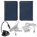 GTMax Blue Leather Case with CC slot + Black LED Clip-On Reading Book Light + White Home Travel Charger + White Rapid Car Charger with IC Chip for Amazon Kindle 3 keyboard (3G+WIFI)
