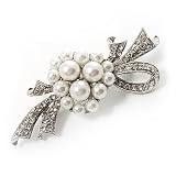 Snow White Pearl Style Bow Brooch