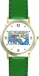 Angel with Bugle - Cherub, Angel or Cupid Theme - WATCHBUDDY&reg; DELUXE TWO-TONE THEME WATCH - Arabic Numbers - Green Leather Strap-Size-Large ( Men's Size or Jumbo Women's Size )