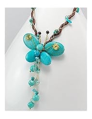 Butterfly Japanese silk cord Turquoise Necklace In Copper