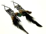 Fabulous XX-Long Black Feathers with Chains and Flat Beads LONGGGGG Dangle Earrings Black Finish OVER 10