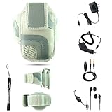 White Adjustable Deluxe Sportband / Workout Armband with Adaptable Neck Str ....